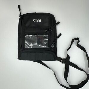 The Foldie RFID Blocking Neck Wallet Travel Passport Holder Crossbody Bag Black